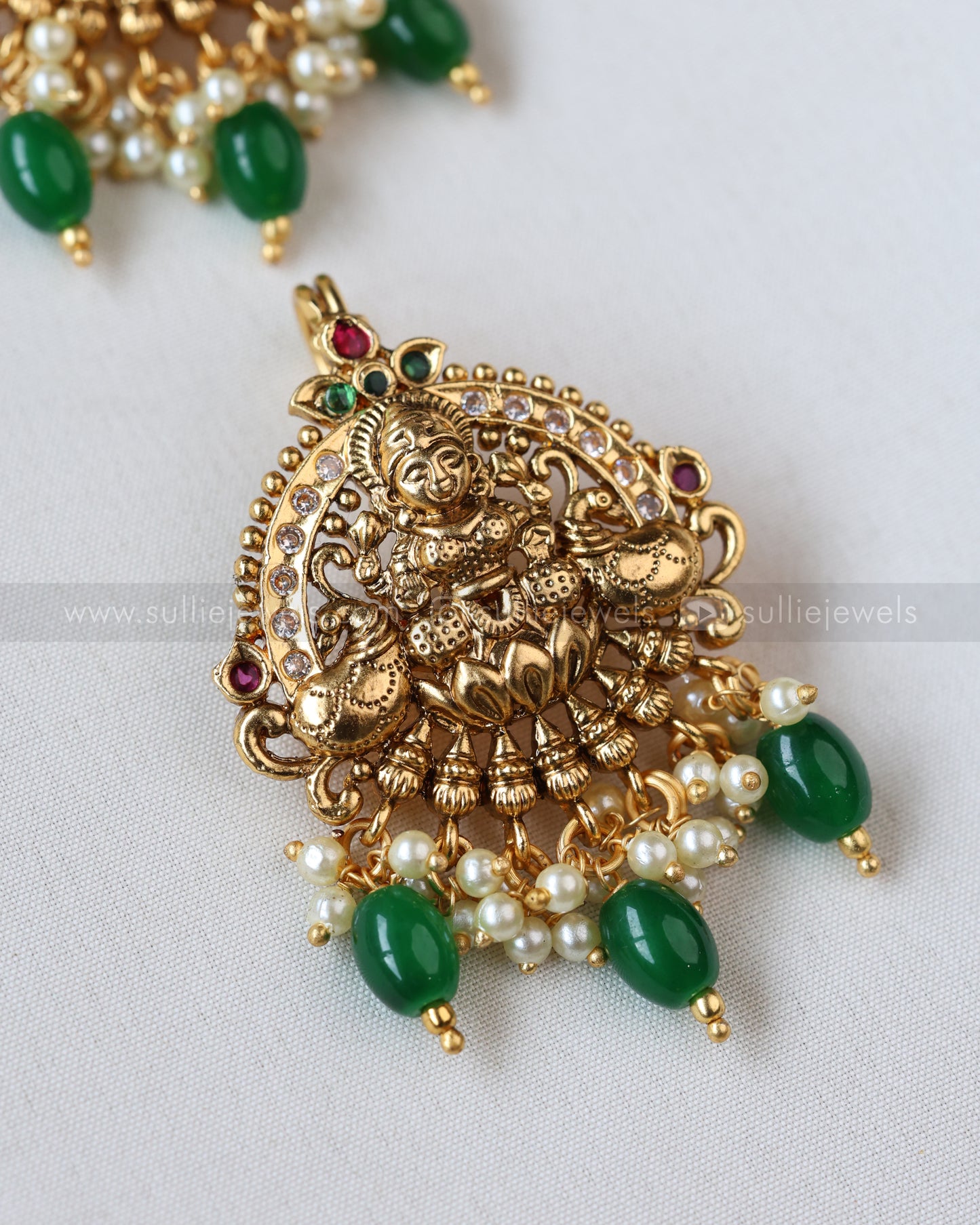 Goddess Peacock Green Beads Choti ( 9 piece )