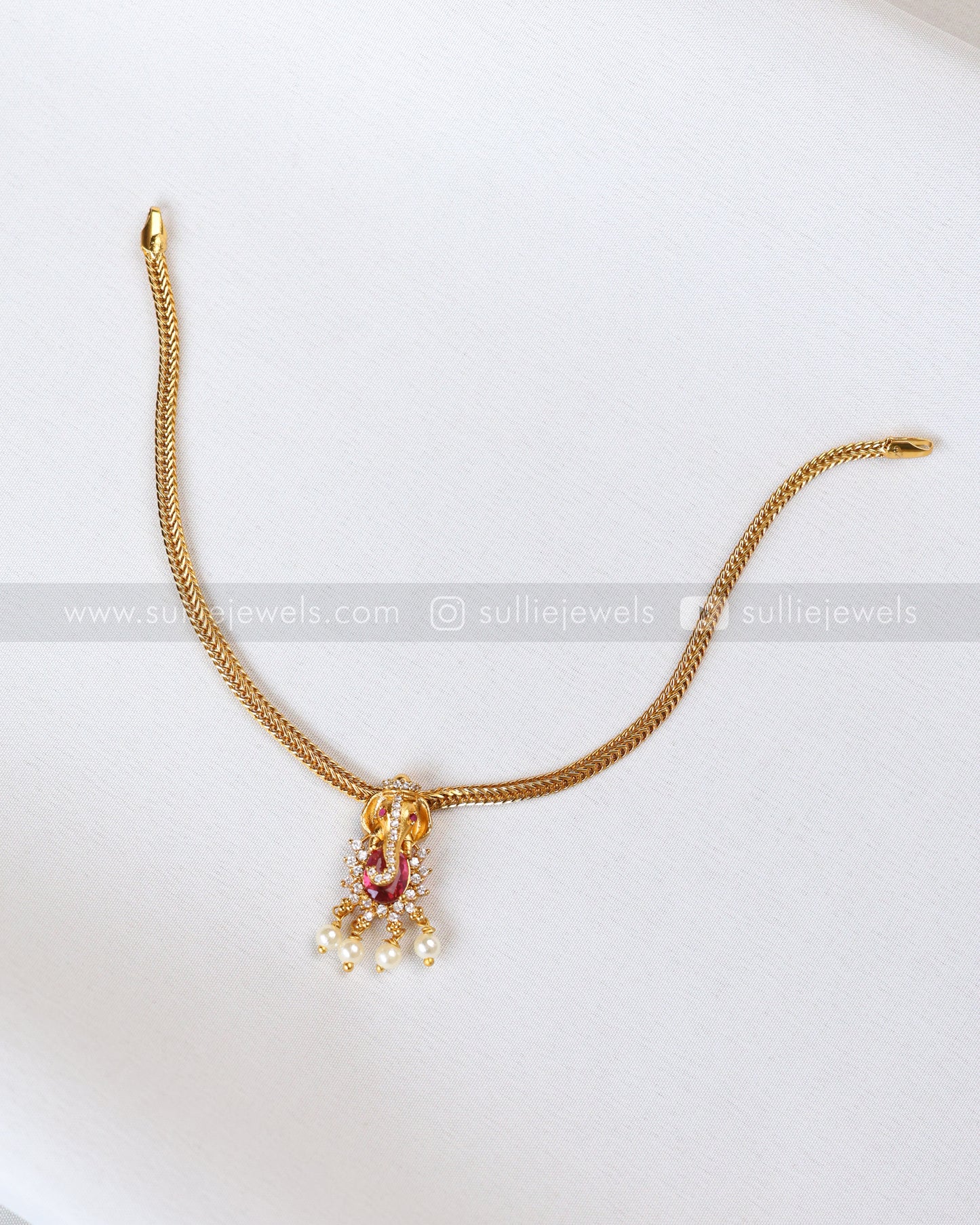 2140 - Ganesh Pink Stone Minimal Choker with Stud