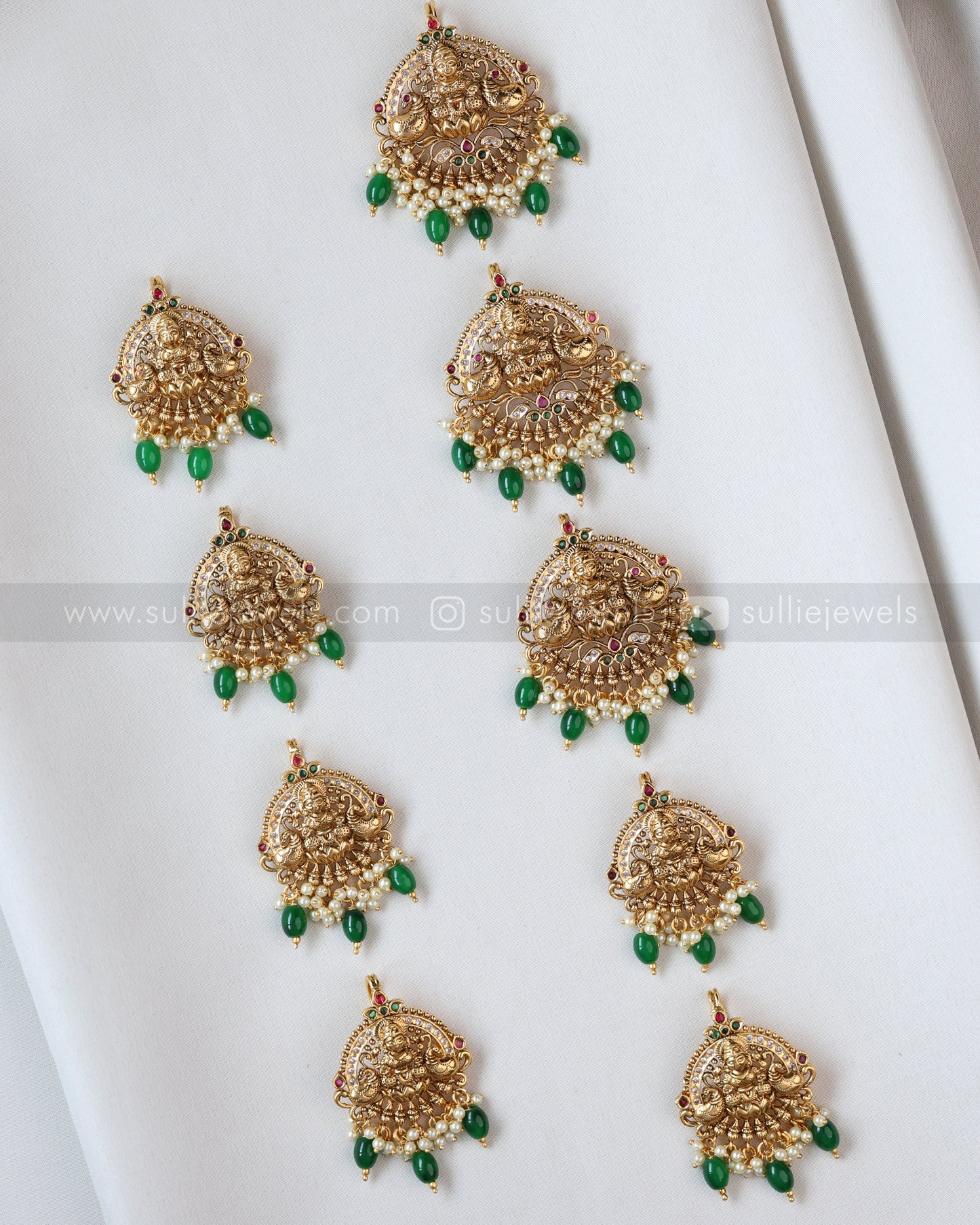 Goddess Peacock Green Beads Choti ( 9 piece )