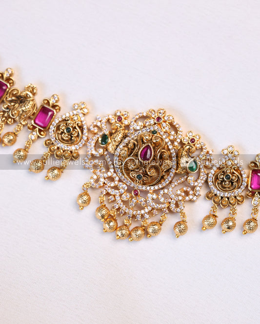 H187 - Ruby Premium Stone Peacock No Idol Hipchain