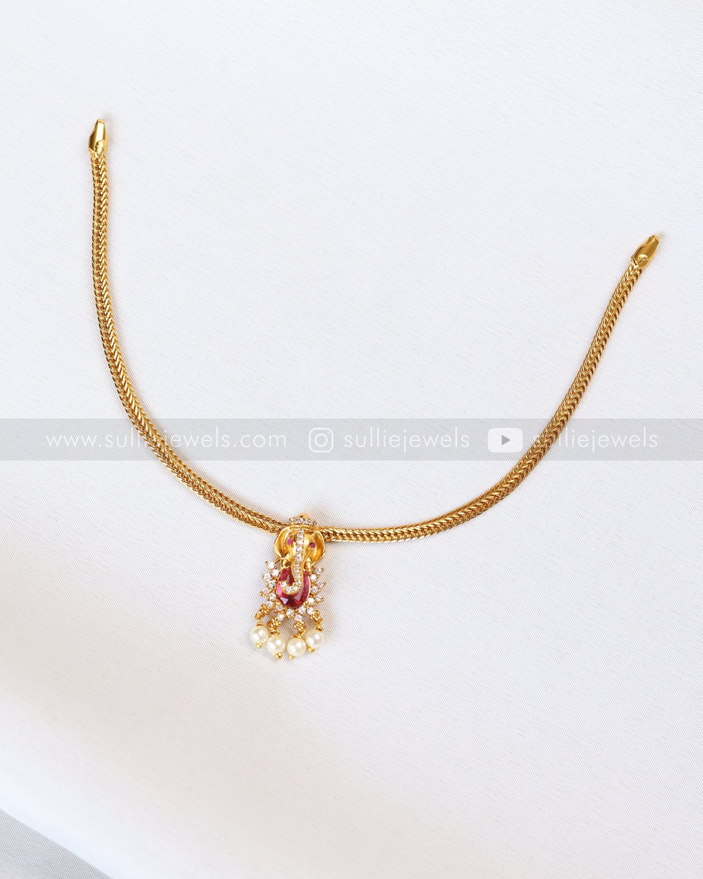 2140 - Ganesh Pink Stone Minimal Choker with Stud