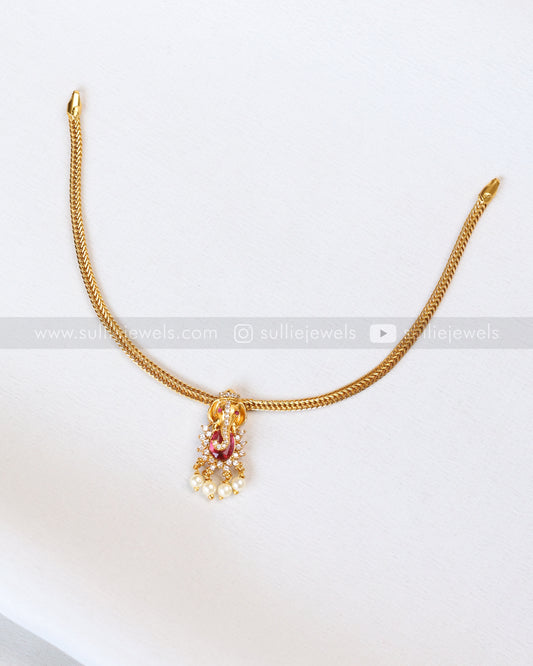 2140 - Ganesh Pink Stone Minimal Choker with Stud