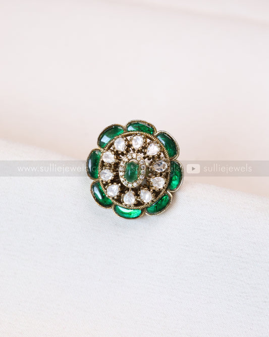 R34 - Emerald Kundan Premium Adjustable Ring