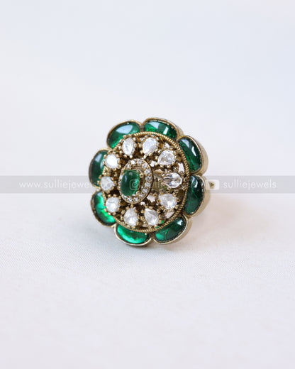 R34 - Emerald Kundan Premium Adjustable Ring