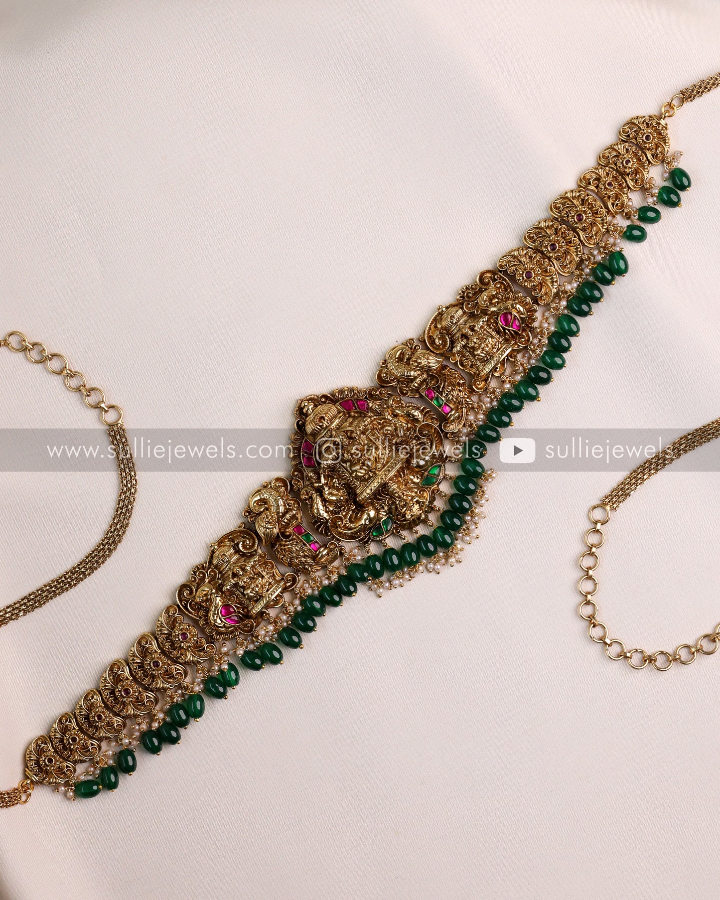 Premium Goddess Bridal Hipchain with Green Beads