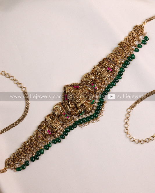 Premium Goddess Bridal Hipchain with Green Beads