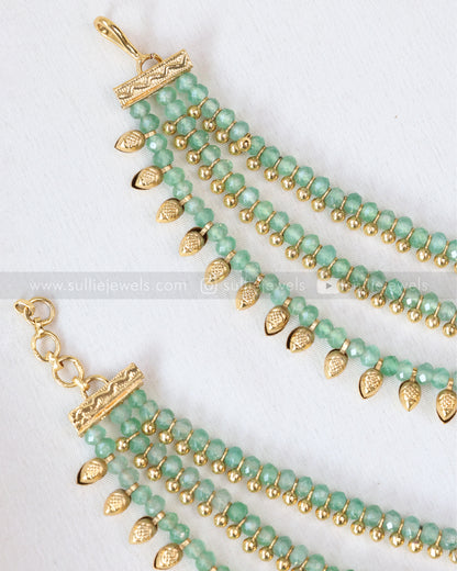 087 - Premium 3 Layer Onyx & Gold Earchain / Maatti
