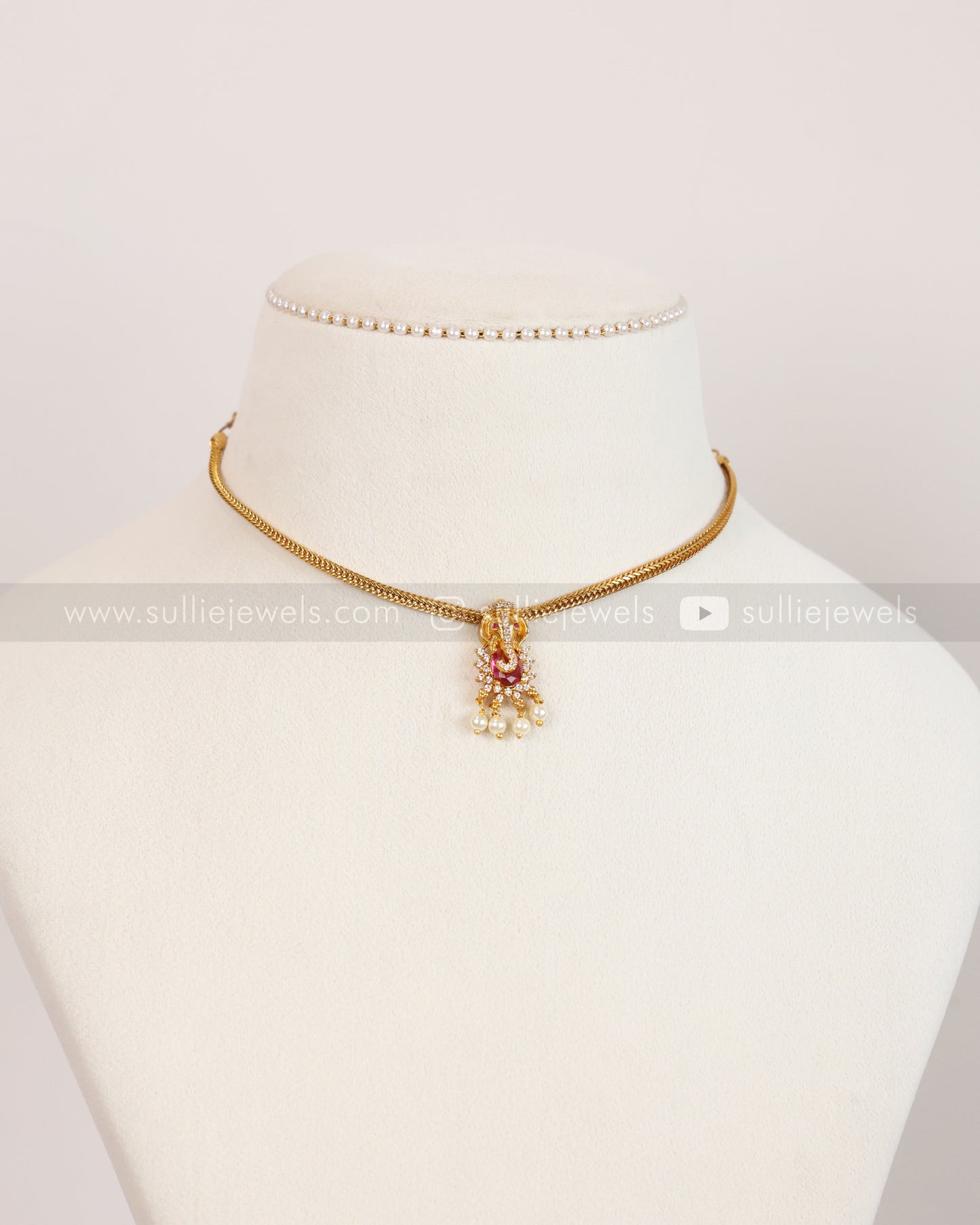 2140 - Ganesh Pink Stone Minimal Choker with Stud