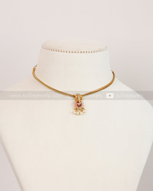 2140 - Ganesh Pink Stone Minimal Choker with Stud