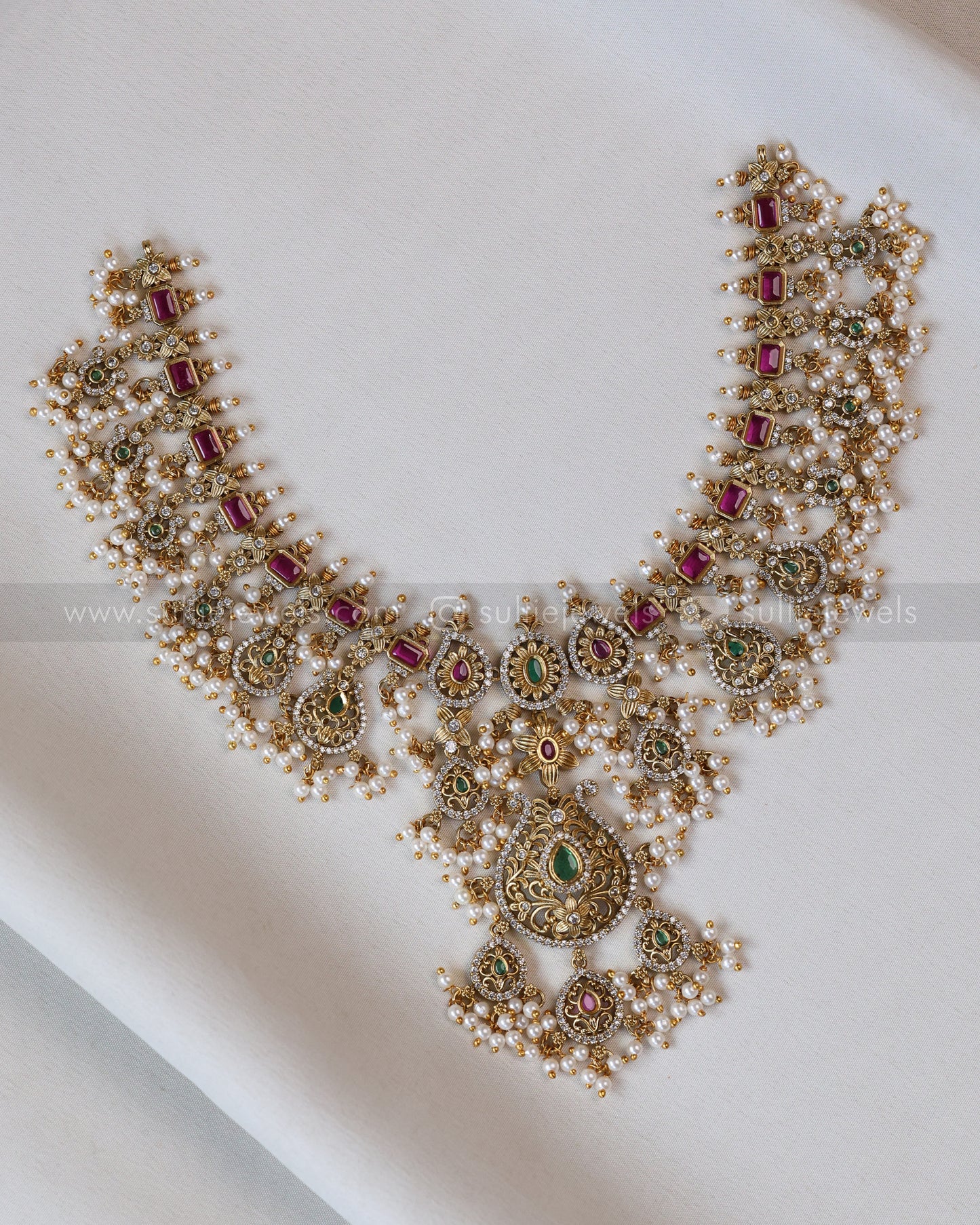 3553 - No Idol AD Raindrop Pendant Guttapusalu Hanging Necklace with Earring