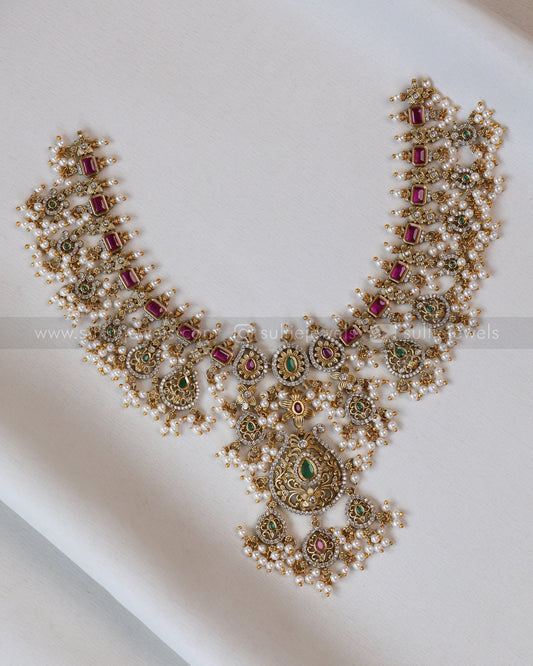 3553 - No Idol AD Raindrop Pendant Guttapusalu Hanging Necklace with Earring