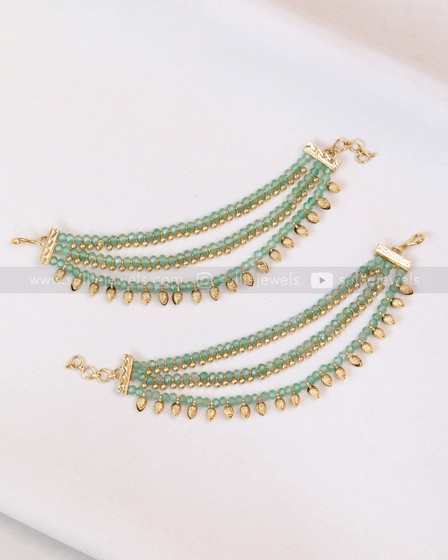 087 - Premium 3 Layer Onyx & Gold Earchain / Maatti