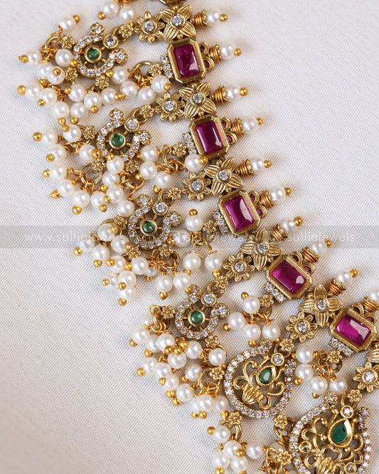 7114 - No Idol AD Raindrop Pendant Guttapusalu Hanging Haram with Earring