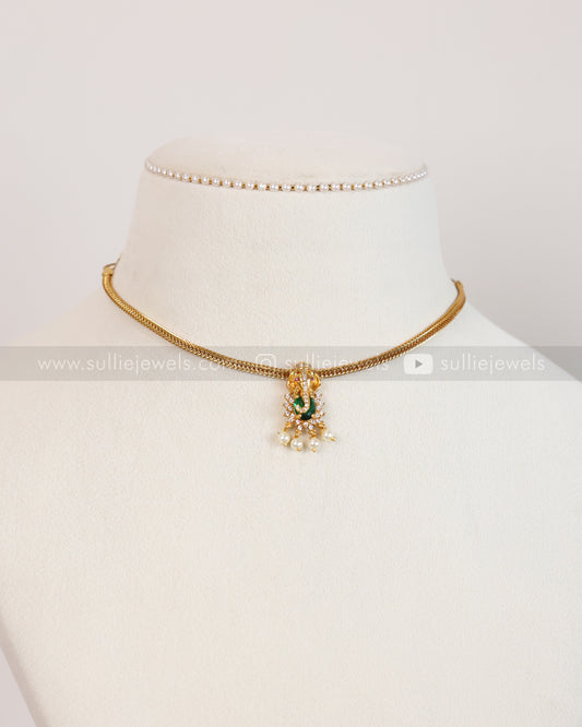 2141 - Ganesh Green Stone Minimal Choker with Stud