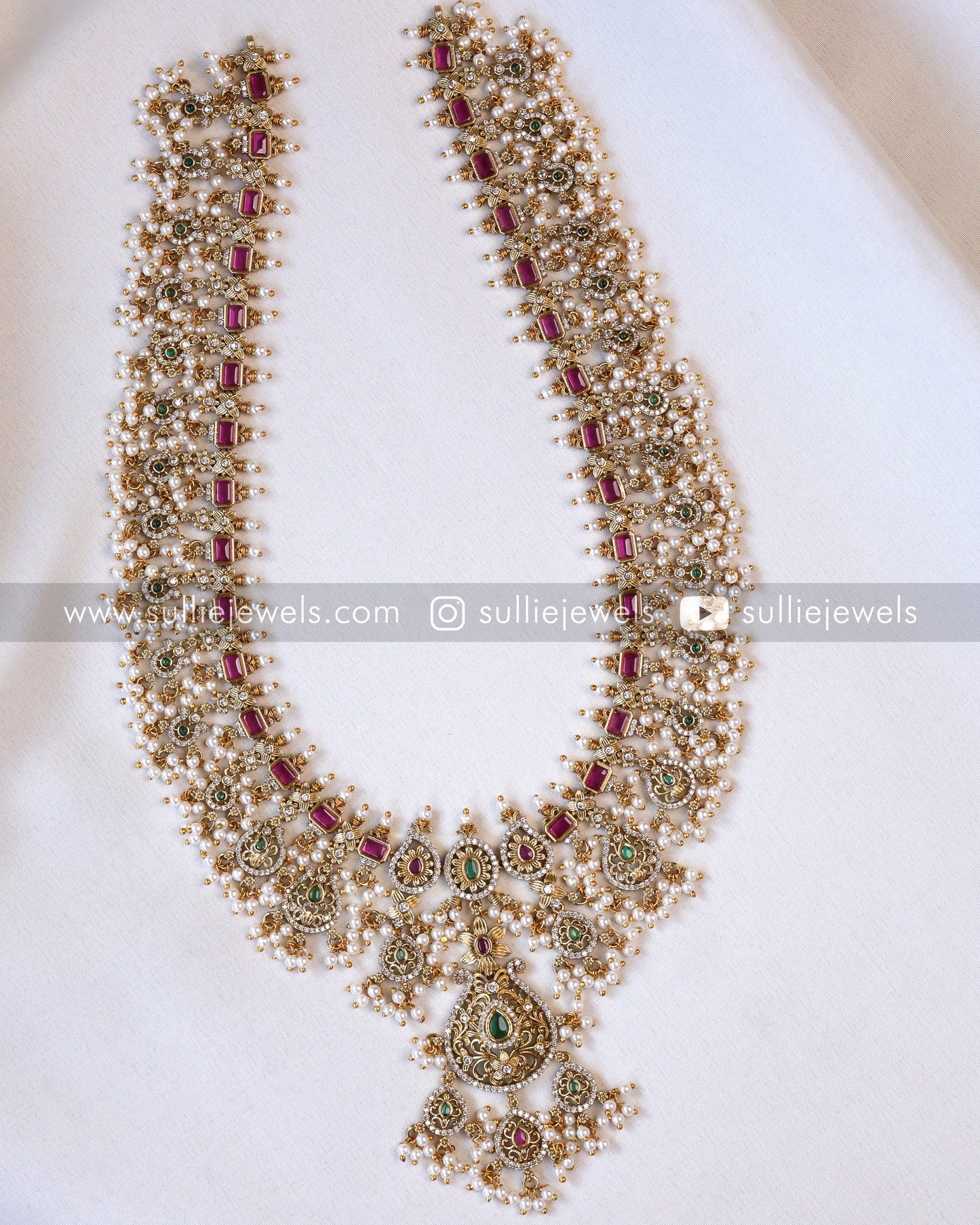 7114 - No Idol AD Raindrop Pendant Guttapusalu Hanging Haram with Earring