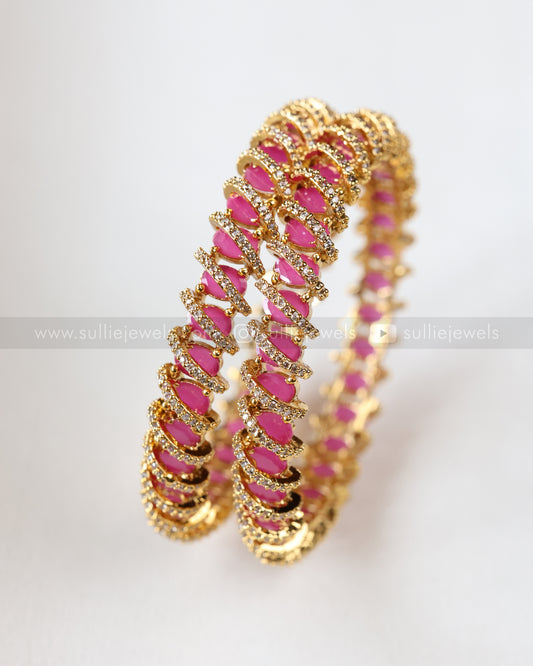 9080 - Premium Swirl Pink Ruby Stone Bangle - Set of 2