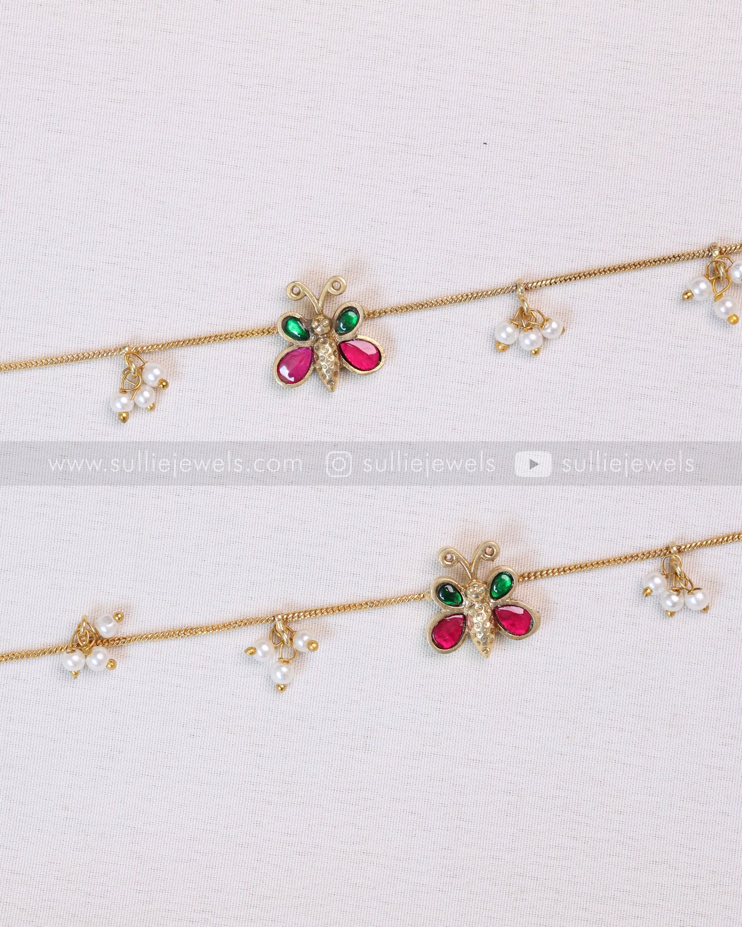 AK107 - Minimal Jadau Butterfly Anklet with Pearl drops