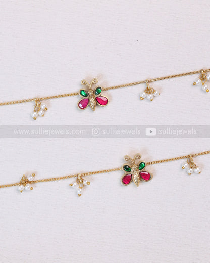 AK107 - Minimal Jadau Butterfly Anklet with Pearl drops