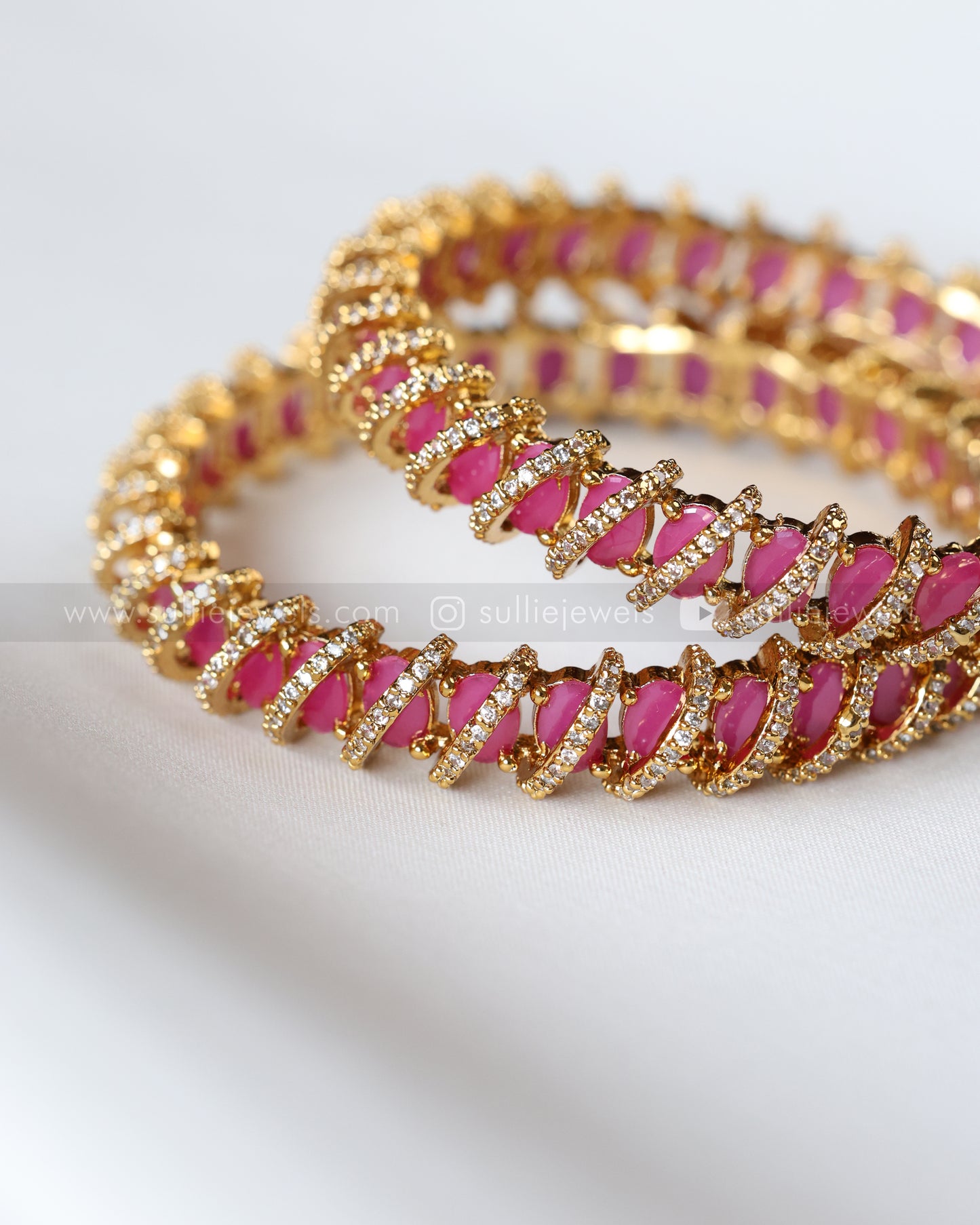 9080 - Premium Swirl Pink Ruby Stone Bangle - Set of 2