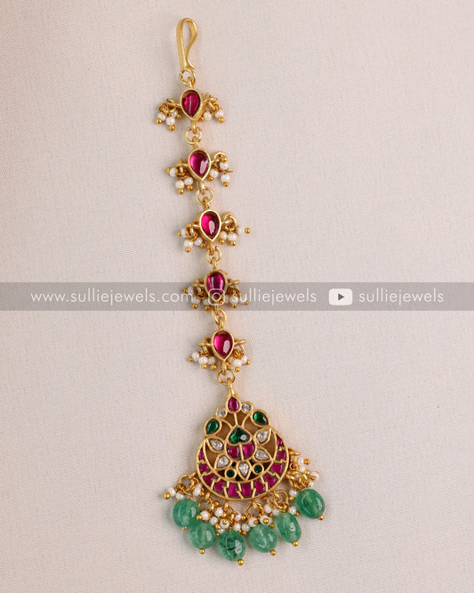 Premium Kundan Chandbali Tikka with mint beads
