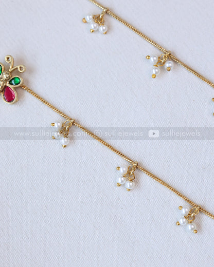 AK107 - Minimal Jadau Butterfly Anklet with Pearl drops