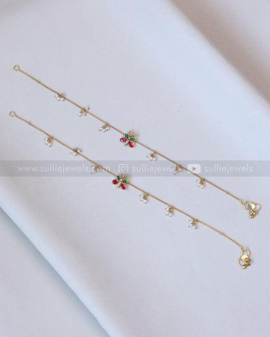 AK107 - Minimal Jadau Butterfly Anklet with Pearl drops