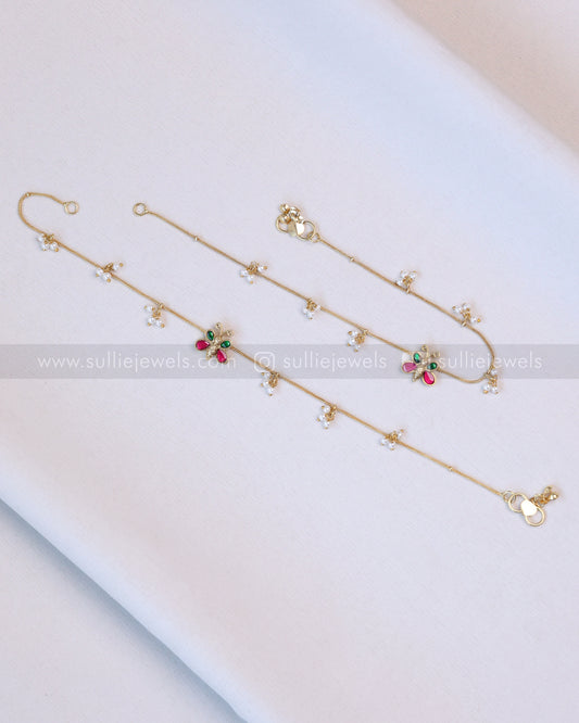 AK107 - Minimal Jadau Butterfly Anklet with Pearl drops