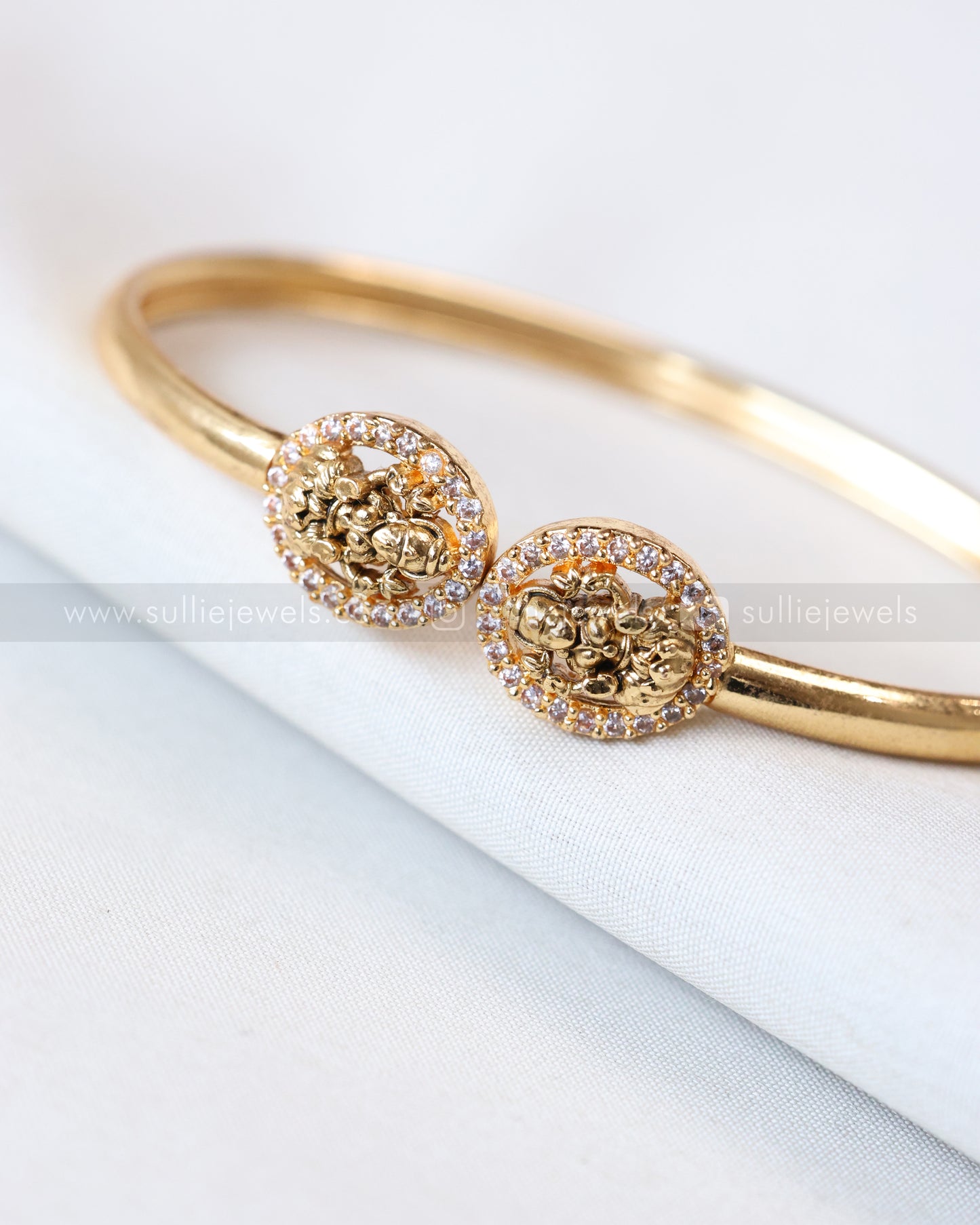 Minimal Lakshmi Stone Cuff Bangle - Set of 2