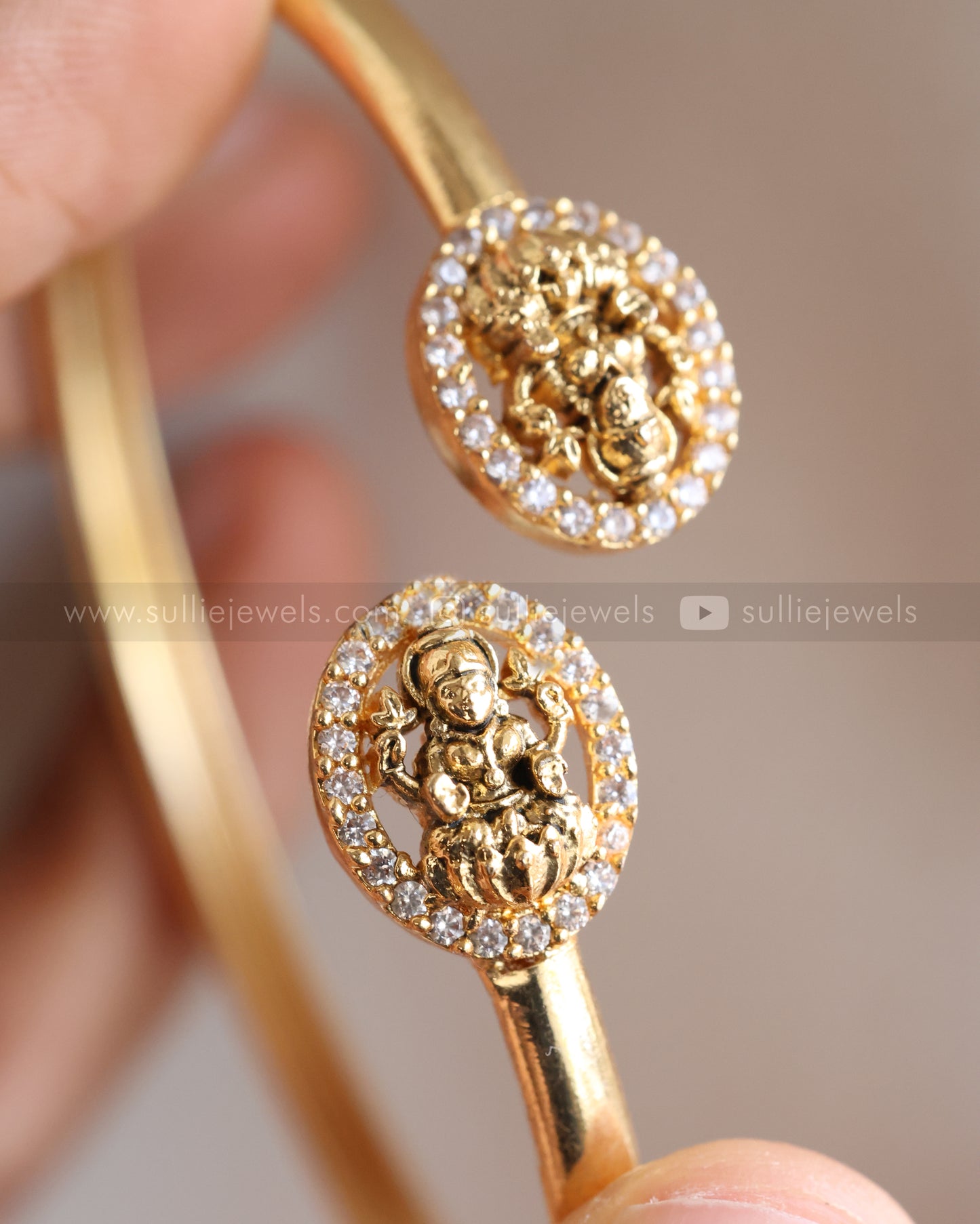 Minimal Lakshmi Stone Cuff Bangle - Set of 2