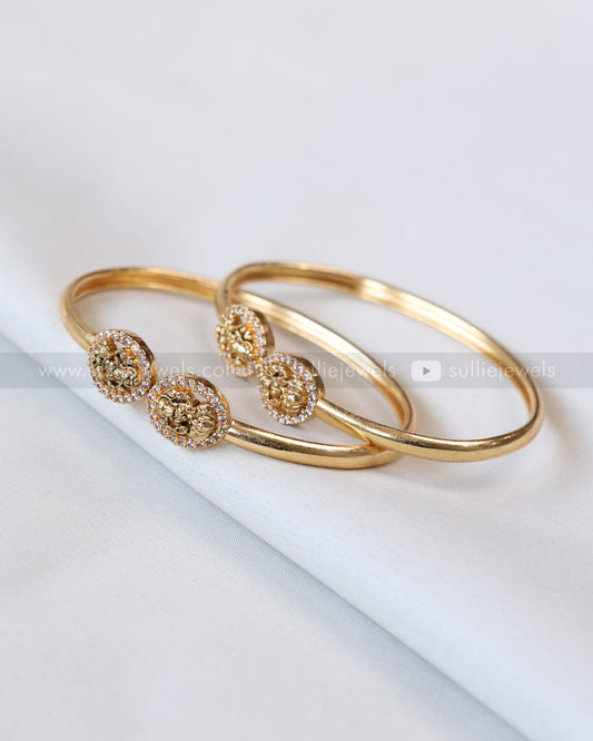 Minimal Lakshmi Stone Cuff Bangle - Set of 2