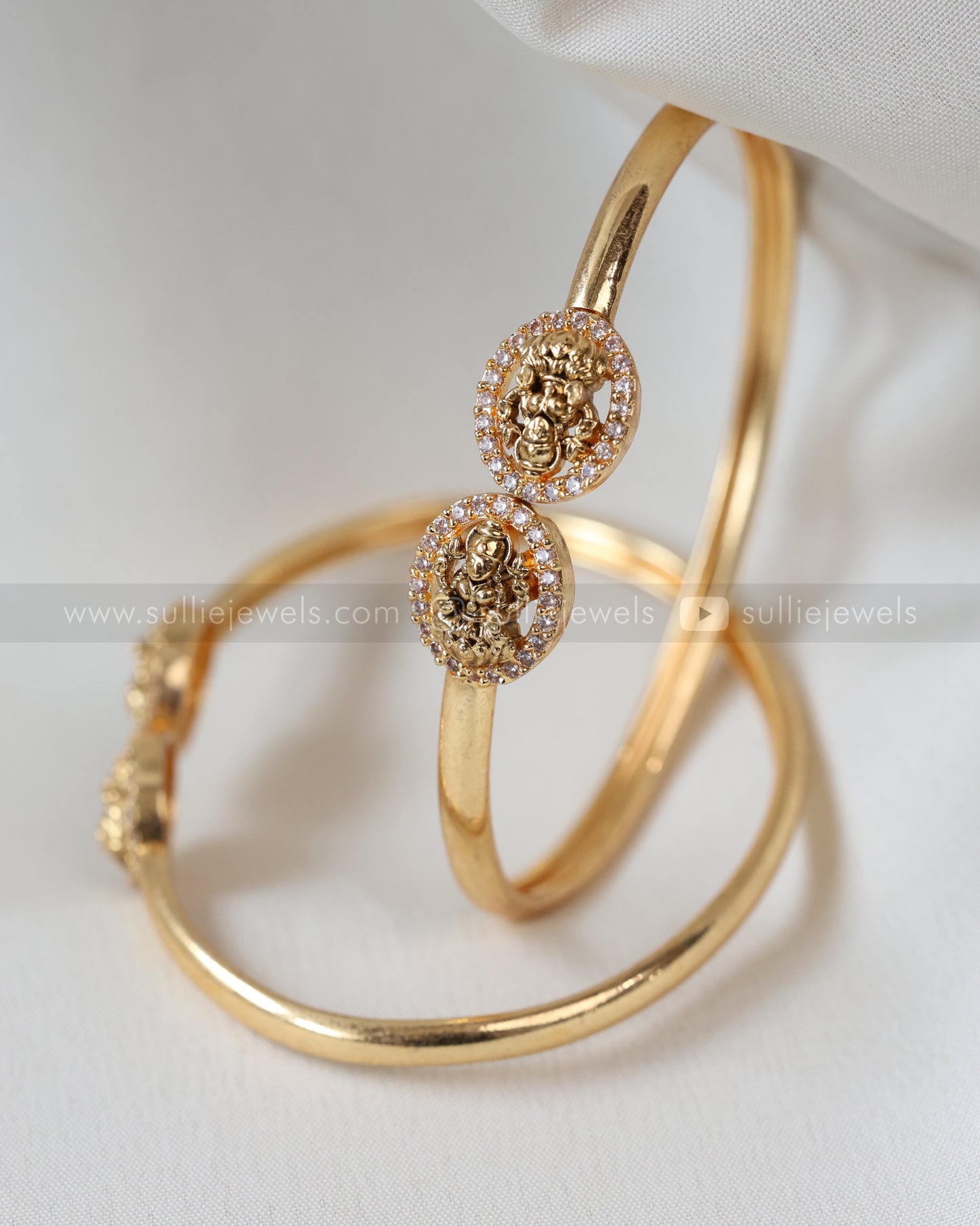 Minimal Lakshmi Stone Cuff Bangle - Set of 2