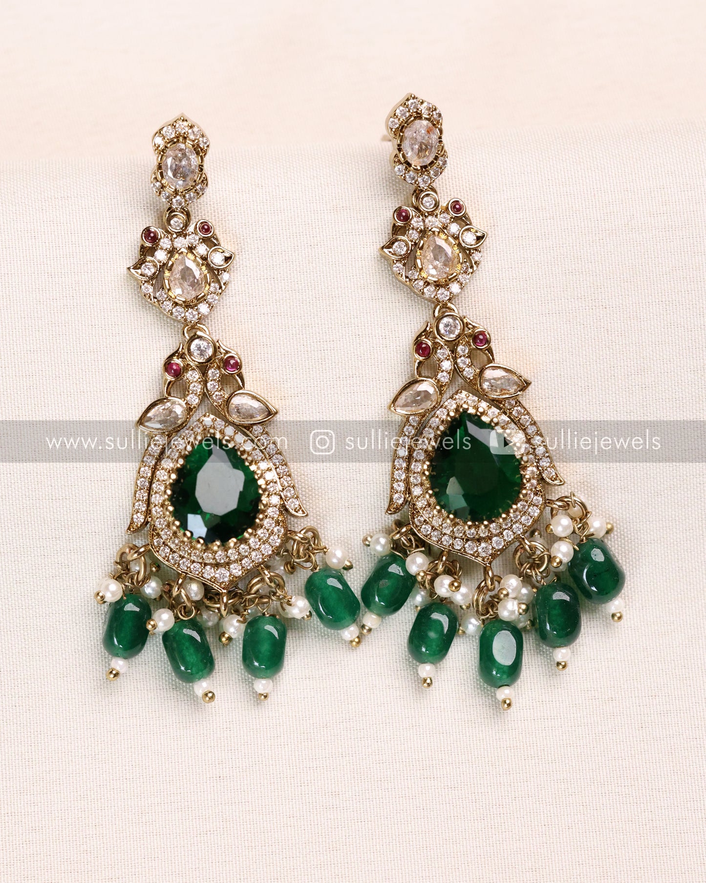 Victorian Polki Broad Choker with Earrings - Green