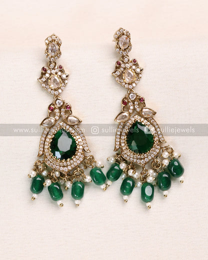 Victorian Polki Broad Choker with Earrings - Green