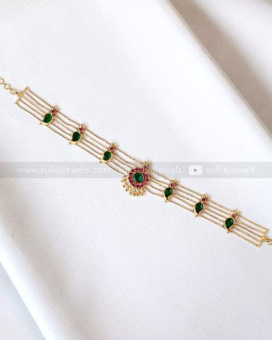 2093 - Gold Plated Palakka 5 layer Choker with Studs
