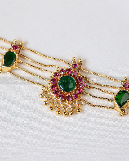 2093 - Gold Plated Palakka 5 layer Choker with Studs