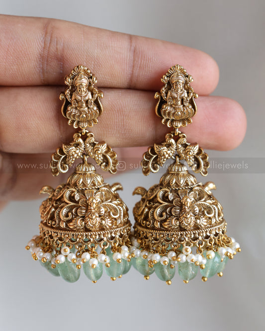 E1208 - Lakshmi Premium Gold Jhumka with Mint beads
