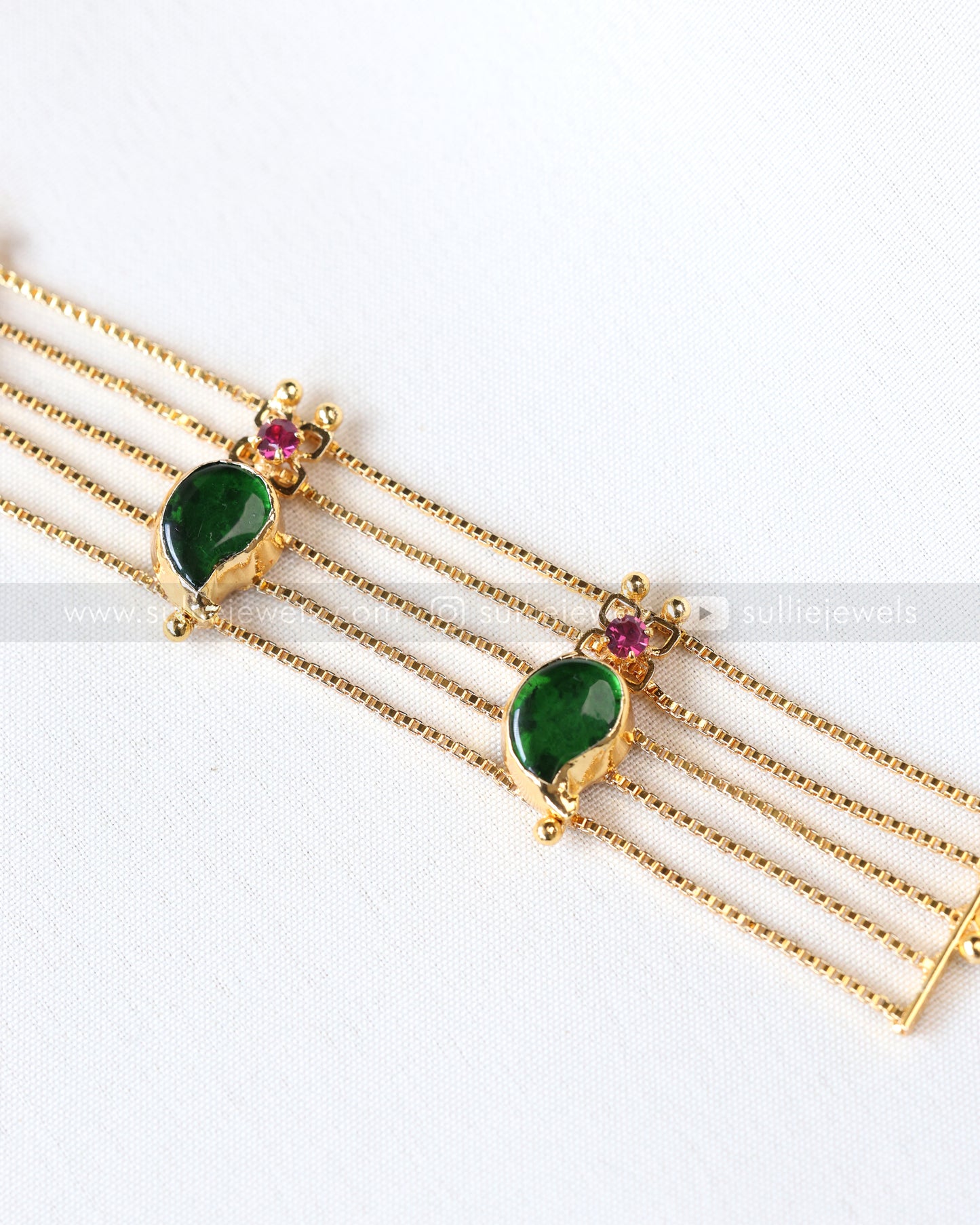 2093 - Gold Plated Palakka 5 layer Choker with Studs