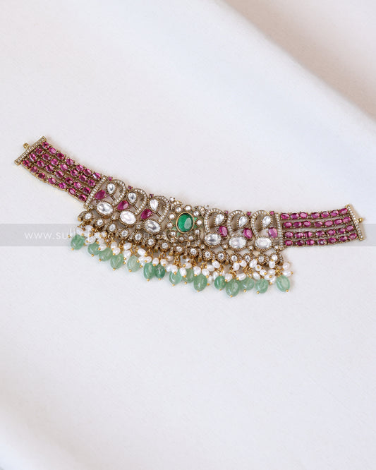 2106 - Emerald & Ruby Designer Choker with Stud