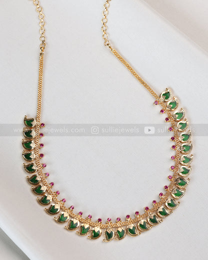 3929 - Gold Plated Nagapadam - Palakka Midlength Necklace