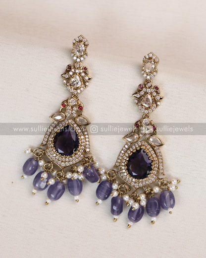 Victorian Polki Broad Choker with Earrings - Violet