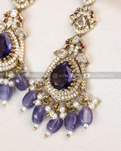 Victorian Polki Broad Choker with Earrings - Violet
