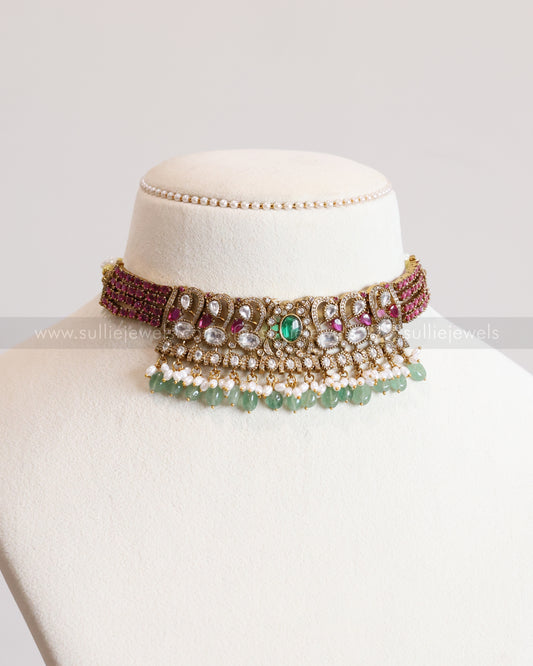 2106 - Emerald & Ruby Designer Choker with Stud