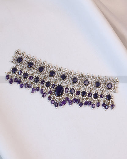 2105 - Premium Navy Blue Heavy Choker with Earrings