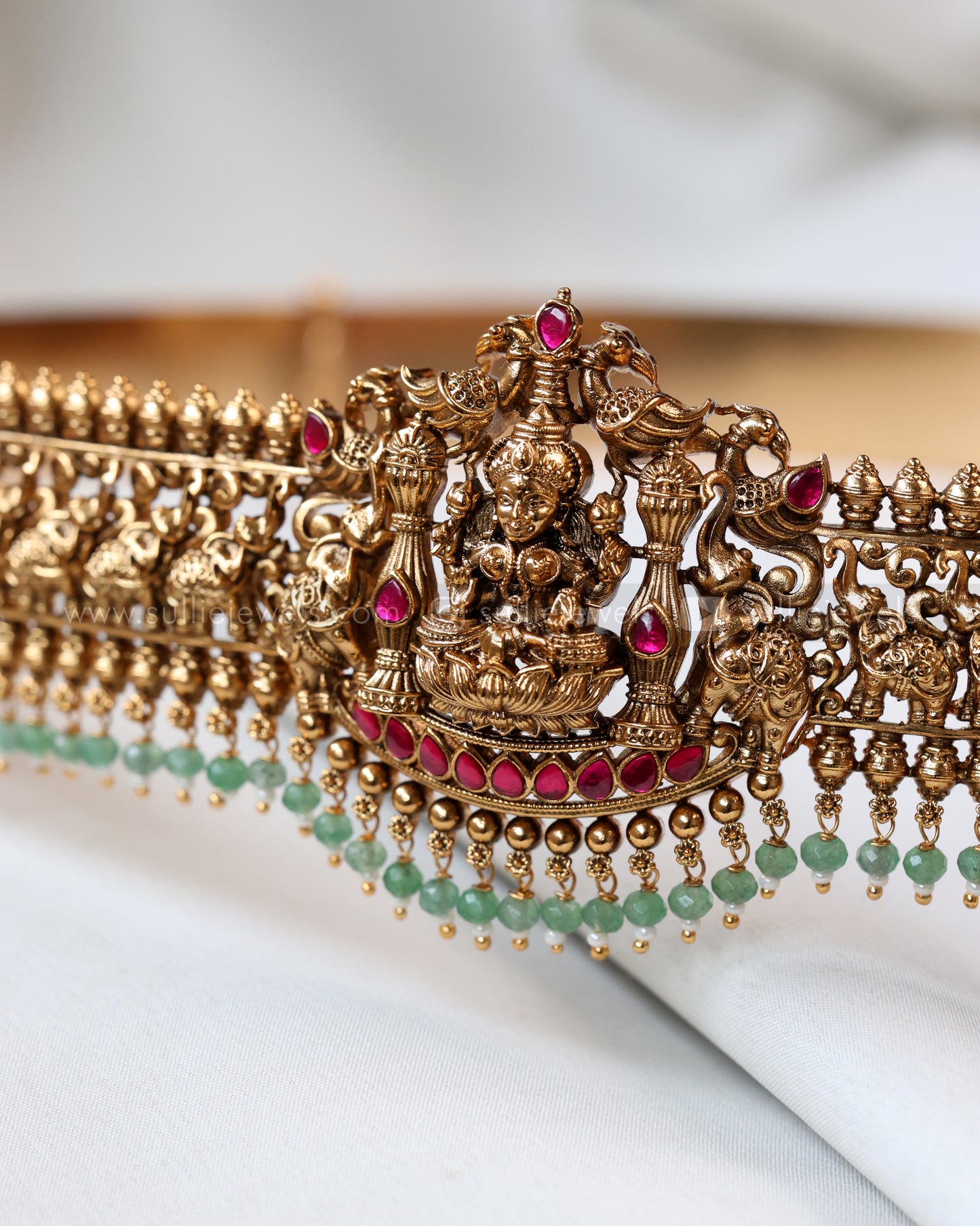 H169 - Premium Goddess Elephant Bridal Hipbelt - Mint Beads