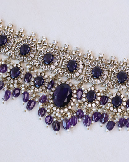 2105 - Premium Navy Blue Heavy Choker with Earrings