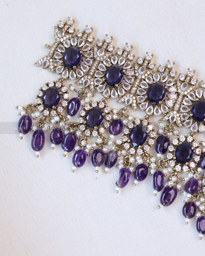2105 - Premium Navy Blue Heavy Choker with Earrings