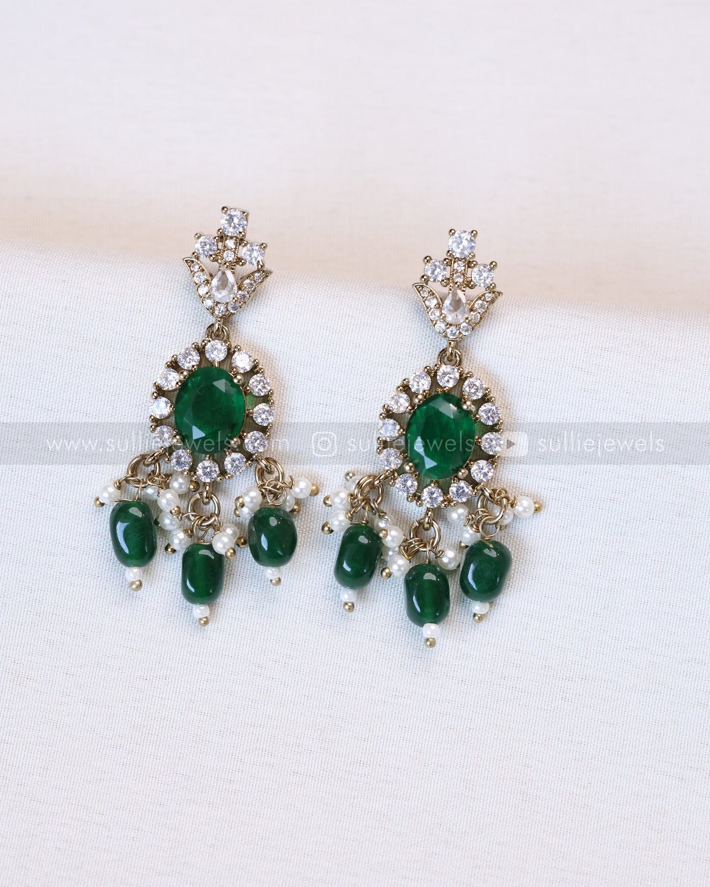 2104 - Premium Dark Green Heavy Choker with Earrings