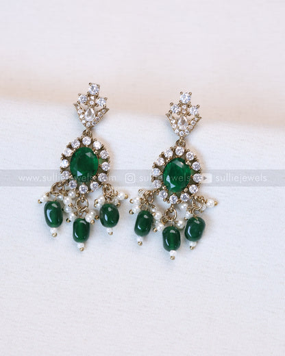 2104 - Premium Dark Green Heavy Choker with Earrings