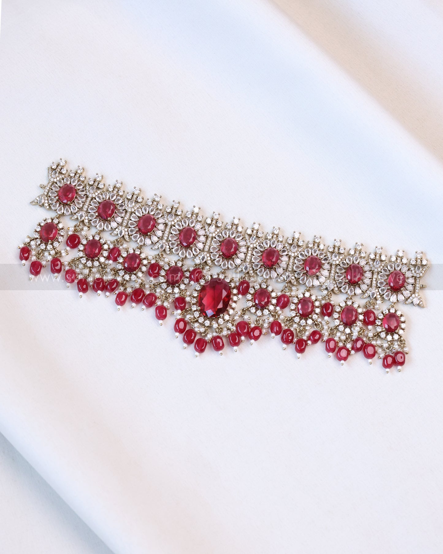2102 - Premium Wine Red Heavy Choker with Earrings