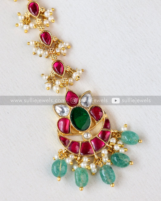 Premium Kemp Chandbali Tikka with Mint beads